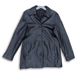 JLC NEW YORK BUTTERY SOFT LINED BUTTON FRONT LEATHER JACKET BLACK MP-EUC
